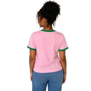 Camiseta de Chenilla Rosa y Verde con Estampado de Letras para Mujer, Manga Corta, Informal, Tela Suave, Top de Moda, Ropa Urbana para Damas - Product Image 4