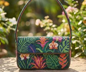 Blossom <b>Charm</b> Handmade Fashion Purse Floral Elegance Bead Embellished Shoulder Bag Royal Garden Vintage Women's Purse - Product Image 2