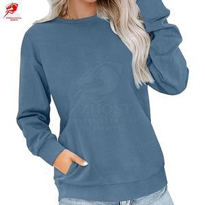 ZHOST INTERNATIONAL SPORTS <b>Women</b> <b>V</b>-<b>neck</b> Long Sleeve <b>Sweatshirt</b> Solid Color Casual Spring Pullover Breathable Eco-Friendly Front - Product Image 4