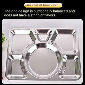 Plateau alimentaire rectangulaire en acier inoxydable personnalisable pour restaurant, plateau à dîner à 6 compartiments, plateaux pour cantine scolaire - Product Image 4