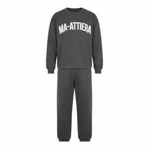 Men <b>Charcoal</b> Gray Crewneck Sweatshirt <b>Jogger</b> Set Oversized Graphic Print Casual Streetwear Matching Tracksuit Two Piece - Product Image 3