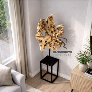 Adjustable Teak Wood Decor <b>Stand</b> with Metal Legs Durable and for Modern Home Living Room Villa Hotel <b>Corners</b> - Product Image 3