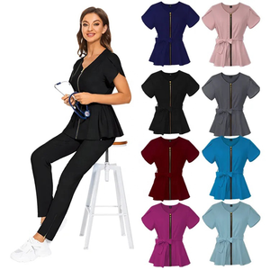 Tenues médicales uniformes à col en V pour femmes, ensembles de blouses d'infirmière à manches courtes et pantalons jogger pour infirmières - Product Image 2