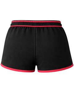 Shorts en molleton de coton personnalisés pour femmes, noirs avec contraste rouge, taille élastique, décontractés, pour l'été, sport et détente, fabricant - Product Image 2