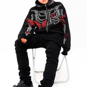 Sudadera con capucha de cremallera completa con pedrería de peso pesado 2026 |   Ropa Urbana Premium con Cierre de Cremallera |   Diseñador de Logotipos Personalizados OEM - Product Image 4