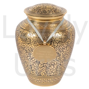 Urna Funeraria de Metal con Hojas Doradas para Cenizas Humanas, Grabado a Mano con Patrón de Hojas, Fabricación OEM ODM - Product Image 5