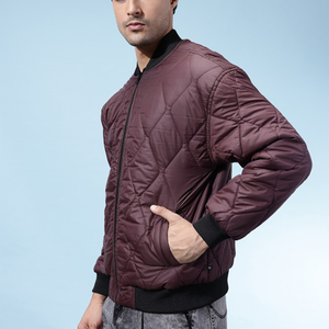 <b>Men's</b> Black Puffer <b>Jacket</b> Windproof Zipper Closure Casual Solid Color Polyester Filling Autumn Wear bomber varsity quilted - Product Image 2