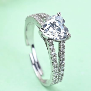 Bague solitaire en argent sterling 925 avec moissanite taille cœur, double bande, cadeau d'anniversaire de mariage pour femme - Product Image 4