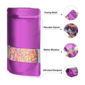 Sachet souple refermable avec fenêtre transparente, en Mylar violet, pour petits cadeaux et en-cas - Product Image 5