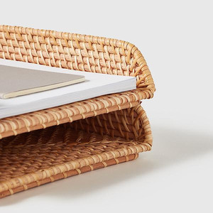 Rectangular A4 paper tray made from natural rattan. Document tray for the office. - Product Image 4