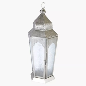 Refined <b>Silver</b> Metal Moroccan <b>Lantern</b> with Frosted Embossed Glass Decorative Candle Holder for Ramadan Home Decor - Product Image 2