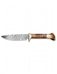 Objeto decorativo con hoja de acero de Damasco, madera de burl apilada y pomelo de corona de ciervo - Product Image 6