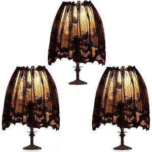 Set di 3 Coprilampade Festivi per Halloween, Nastro in Pizzo Nero, Decorazione a Ragnatela per Feste in Casa, Decorazioni per Halloween - Product Image 1