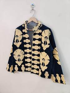 Velvet Hand Embroidered Suzani Quilted Jacket Breathable Cotton Bohemian Women's <b>Coat</b> - Product Image 2