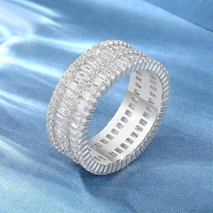 Premium Moissanite <b>Stacking</b> <b>Ring</b> for Women Baguette & Round Cut Diamond Eternity Wedding Band 925 Sterling <b>Silver</b> <b>Ring</b> - Product Image 5