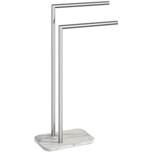 Support à serviettes double carré de luxe en acier inoxydable plaqué or avec base en marbre, moderne et autoportant pour salle de bain – LE MEILLEUR - Product Image 2