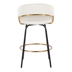 Sgabello da Bar Jie 26 Pollici Contemporaneo con Altezza Fissa e Base Girevole in Metallo Dorato, Seduta in Ecopelle Bianca, Gambe in Metallo Nero - Product Image 5