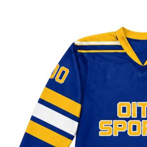 Camiseta de Hockey sobre Hielo Azul Rey y Dorado para Hombre, Manga Larga, Transpirable, Uniforme Deportivo Ligero para Práctica - Product Image 4