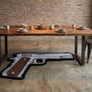 Tapis de sol unique en forme de pistolet, tufté à la main, noir et argenté, pour salon, chambre, salle de jeux et décoration de studio - Product Image 6