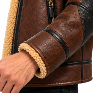 Blouson aviateur en similicuir pour homme avec fermeture éclair, style pilote, vêtement d'extérieur d'hiver, fabricant en gros - Product Image 5