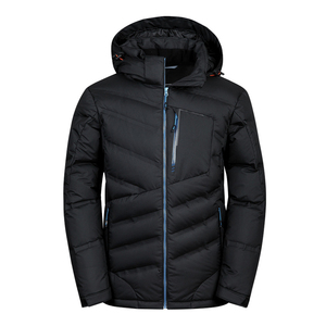 Men's Blue Hooded Winter Puffer <b>Jacket</b> With Zipper Closure Windproof Casual <b>Thick</b> Polyester Filling Regular Fit - Product Image 4