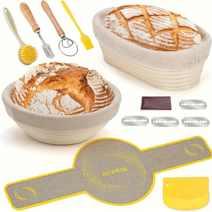 Set di Cestini Ovali per Lievitazione 23 cm + 25 cm con Bastoncino per Impastare Incluso, Kit per Preparazione Yogurt e Pane, Set da Forno - Product Image 1