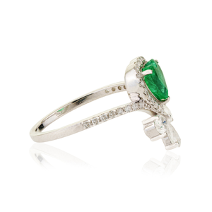 Designer Stylish Real K18 White Gold Heart Shape Zambian Emerald & Diamond Unique <b>Statement</b> <b>Ring</b> Precious Gemstone Jewelry - Product Image 5