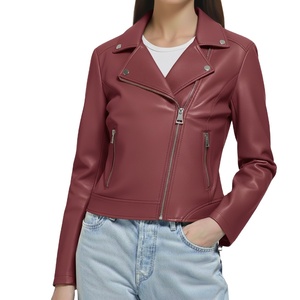 Veste d'hiver pour femme en cuir véritable, teinte unie, col montant, fermeture éclair, toutes tailles, luxe, design personnalisé, nouveau style - Product Image 2