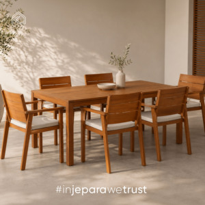 Ensemble de salle à manger d'extérieur contemporain en teck massif, 6 places, pour restaurant, patio, jardin, hôtel et complexe hôtelier - Product Image 5