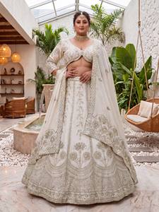 Premium Chinon Silk <b>Sequins</b> and Zari Embroidered Lehenga Choli with Dupatta | Semi Stitched 3.5 Meter <b>Flare</b> Wedding Bridal Party - Product Image 1