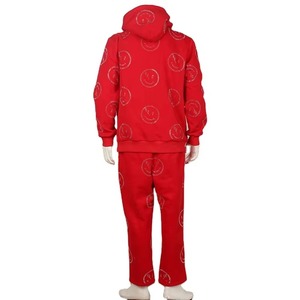 Conjunto de Sudadera con Capucha y Pantalones Largos de Mezclilla Rojos Unisex para Estampado, Ropa Casual de Otoño con Pedrería, Ecológico y de Secado Rápido - Product Image 5