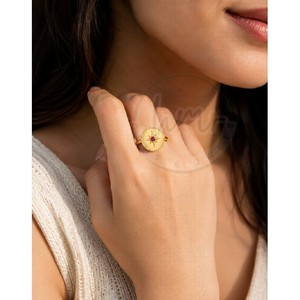 Vintage Starburst Ruby Quartz Gold Plated <b>Statement</b> <b>Ring</b> for Women Celestial Disc <b>Ring</b> Handmade Adjustable Jewelry Gift - Product Image 2