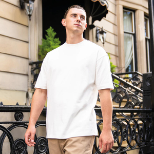 Wholesale Men's <b>Plain</b> <b>White</b> Long Sleeve Knitted T-<b>Shirt</b> Polyester/Cotton Blend High Quality Breathable OEM Customizable 200g - Product Image 4