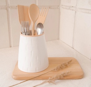 Handcrafted Ceramic <b>Utensil</b> <b>Holder</b> Crackle Glaze Finish Durable Thick Wall Heat Resistant Elegant <b>Kitchen</b> Organizer Storage Jar - Product Image 2