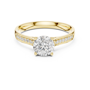 Anillo de Compromiso de Oro Amarillo con Diamante Central Redondo y Acentos de Piedras Laterales, Joyería Clásica para Boda - Product Image 1
