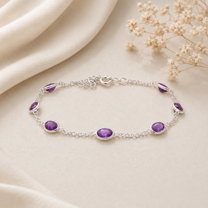 Lovely Natural Amethyst <b>Gemstone</b> <b>Bracelet</b> Women 925 Sterling Silver Birthstone Jewelry for Certified Oval Cut Classic Chain Link - Product Image 6