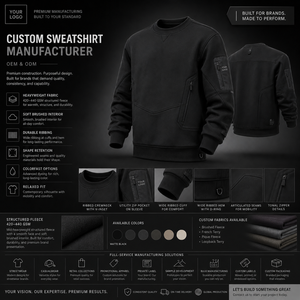 Men's Black Fleece Pullover Sweatshirt Crew Neck Regular Fit <b>Zip</b> Pockets Left Sleeve Logo Casual Winter 100% Cotton Breathable - Product Image 6