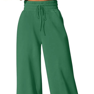 Pantalones deportivos casuales de verano para mujer, de cintura alta, con cordón, bolsillos laterales sueltos, de poliéster/algodón, color liso, control de abdomen, que absorben el sudor, con efecto lavado. - Product Image 1