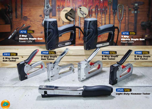 JY880 5 in 1 Large Capacity, JT21,R13, 23,24,18Gauge Brad, 6(1/4")-14mm(9/16") <b>Power</b> Adjustable Iron Heavy Duty Staple Gun - Product Image 2