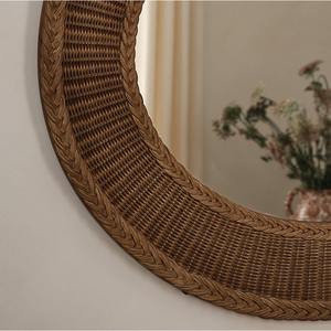 Miroir mural rond en rotin fait main, cadre tissé brun, décoration murale décorative pour la maison, hôtel, café, vente en gros, écologique - Product Image 2