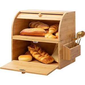 Large 2 Layer Black Bread Box Bamboo Wood Bread <b>Bin</b> with Clear Window for Kitchen Countertop Food Storage Container Organizer - Product Image 5