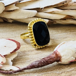 Latest Design Black Onyx Gemstone <b>Ring</b> Boho Brass 18K Gold Plated Beaded Handmade <b>Statement</b> <b>Ring</b> for Women - Product Image 3