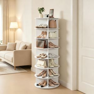 Armadio Girevole Classico per Scarpe con 4 Scomparti, Salvaspazio, Design in Truciolato, Antipolvere, per Uso in Fattoria - Product Image 5