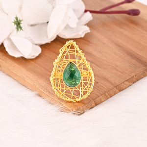 Green Hydro Gold Plated Brass <b>Ring</b> Handmade <b>Adjustable</b> Stylish Pear-Shaped Gemstone Jewelry for Women - Product Image 2