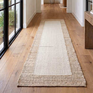 Tapis de couloir en chanvre tissé à la main avec bordure naturelle 80 × 300 cm pour un style scandinave, côtier et bio - Product Image 1