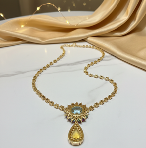 Collar de Piedras Multicolores de 16 Pulgadas, Plata de Ley 925, Chapado en Oro de 18K, Collar con Colgante de Gemas de Varios Tamaños, Joyería para Bodas - Product Image 4