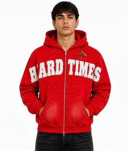 Sudadera con capucha y cremallera para hombre, estilo vintage, lavado ácido, forro polar, con logo de equipo, venta OEM, calidad profesional - Product Image 2