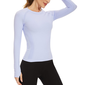 Camiseta de Yoga de Alta Calidad para Mujer, Color Sólido, Moda, Manga Larga, Transpirable, Ropa Deportiva para Correr, Camiseta de Yoga - Product Image 3
