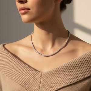 Collier tennis classique unisexe en or massif 9 carats certifié, serti de diamants ronds brillants de 10,00 CTW cultivés en laboratoire - Product Image 1