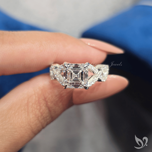 แหวนเพชรทรง Asscher 3 กะรัต รับรองโดย IGI ดีไซน์วงแหวนแบบเกลียวประดับเพชรแบบ Pave ตัวเรือนทองคำขาว 10K - Product Image 5